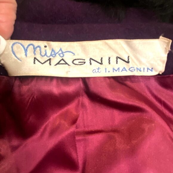 Retro VTG Purple Miss Magnin for I. Magnin Wool Coat curly lamb collar cuffs XS - Picture 6 of 15